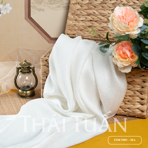 EDKN001-20A Tơ Tằm Lộc Xuân Màu Trắng Khổ 1m15 x 2m5