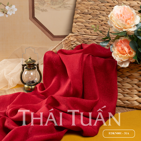 Tơ Tằm Lộc Xuân Màu Đỏ Đậm Khổ 1m15x2m5 EDKN00131A