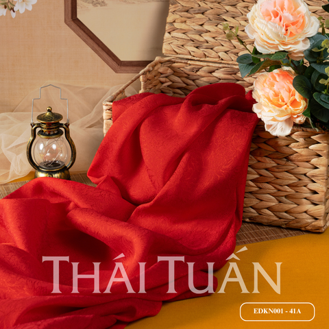 EDKN001-41A Tơ Tằm Lộc Xuân Màu Đỏ Tươi Khổ 1m15 x 2m5