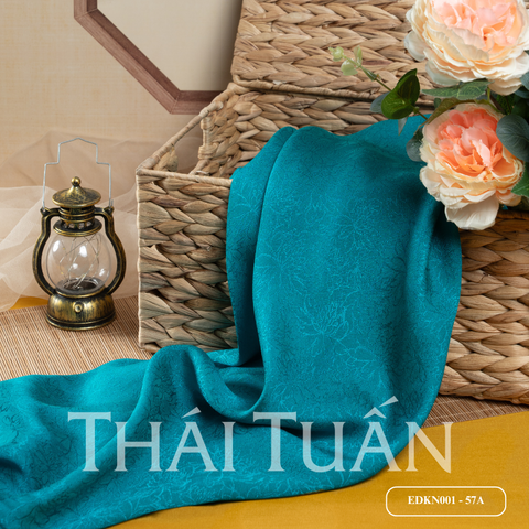 EDKN001-57A Tơ Tằm Lộc Xuân Màu Xanh Khổ 1m15 x 2m5