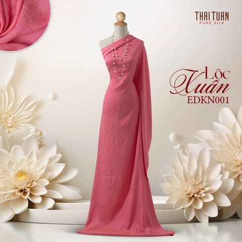 EDKN001-46A Tơ Tằm Lộc Xuân Màu Hồng Khổ 1m15 x 2m5