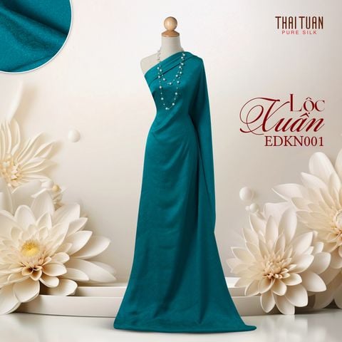 EDKN001-57A Tơ Tằm Lộc Xuân Màu Xanh Khổ 1m15 x 2m5