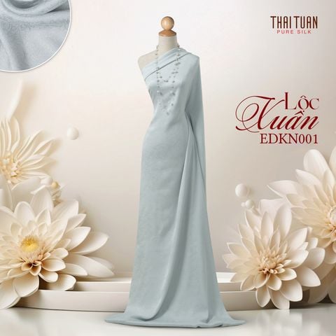 EDKN001-11A Tơ Tằm Lộc Xuân Màu Bạc Khổ 1m15 x 2m5
