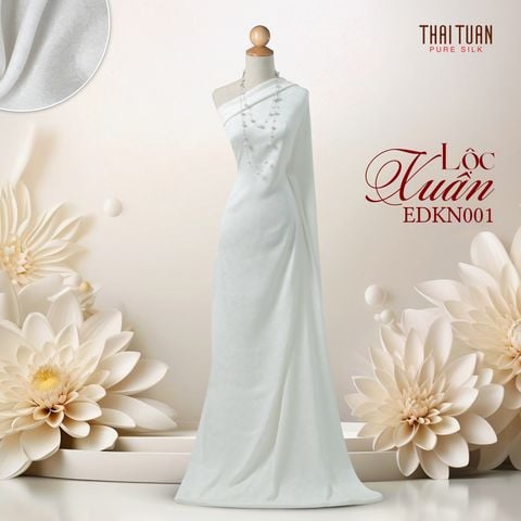 EDKN001-20A Tơ Tằm Lộc Xuân Màu Trắng Khổ 1m15 x 2m5