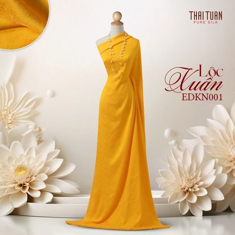 EDKN001-39C Tơ Tằm Lộc Xuân Màu Vàng Khổ 1m15 x 2m5