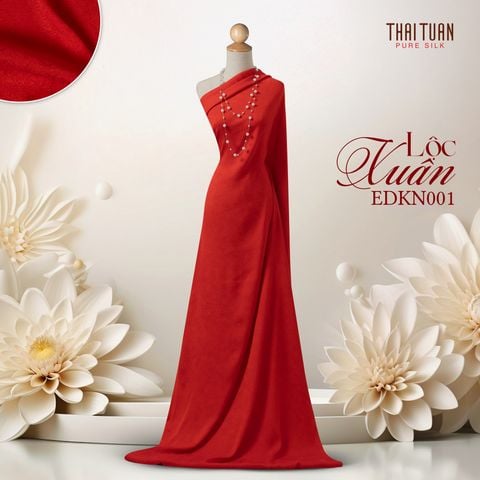 EDKN001-41A Tơ Tằm Lộc Xuân Màu Đỏ Tươi Khổ 1m15 x 2m5