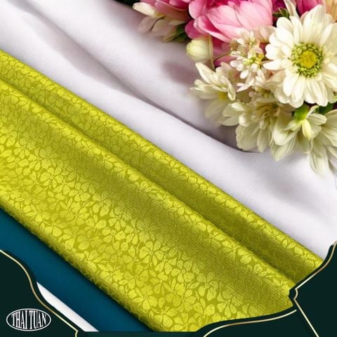 EIBN001044 Vải Gấm Hoa Co Giãn Màu Xanh Lá Khổ 1m15