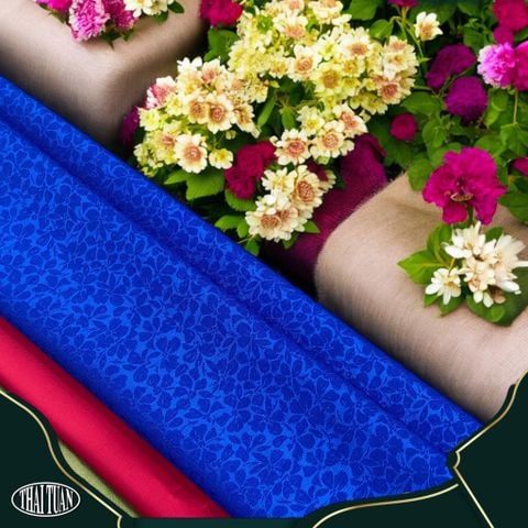 EIBN001083 Vải Gấm Hoa Co Giãn Màu Xanh Khổ 1m15