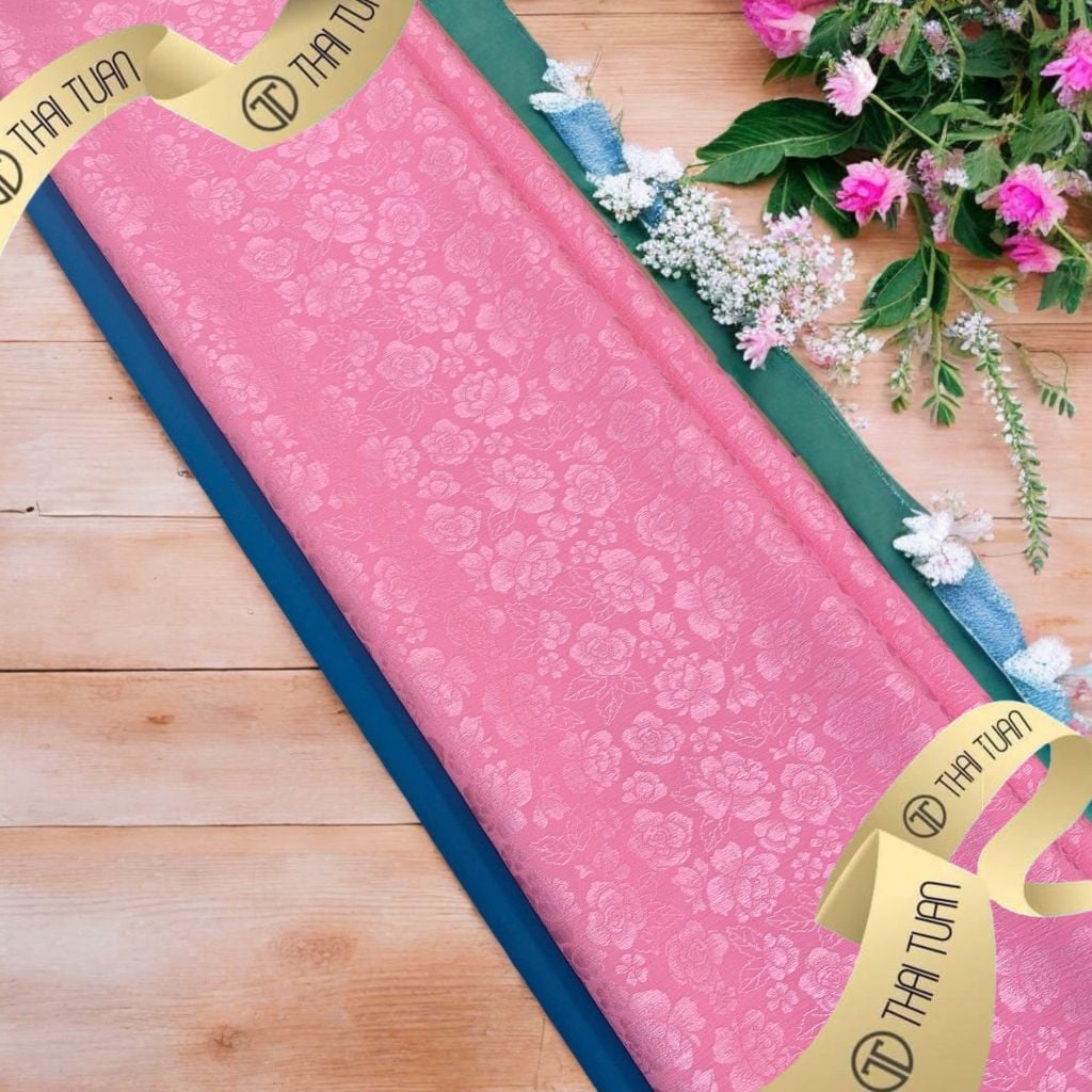 Vải Gấm Hoa Co Giãn Màu Hồng Khổ 1m15 EIBN002006