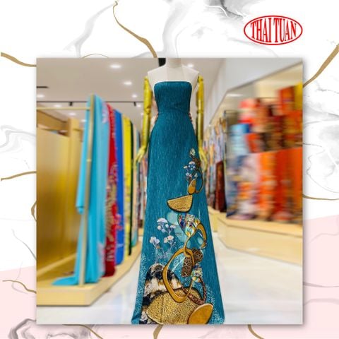 Vải Áo Dài In Hoa Văn Màu Xanh Xám Khổ 1m50 Dài 2m1 ASBR533016G6T