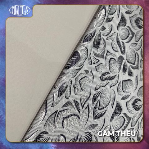 DXYN001011 Vải Áo Dài Gấm Thêu Hoa Xám Ghi Khổ 1m15 x 2m5