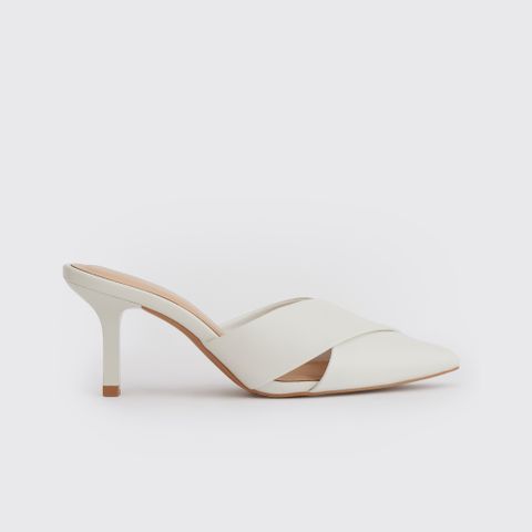 MNS0009WHT Guốc Mules Quai Chéo Bít Mũi Màu Trắng