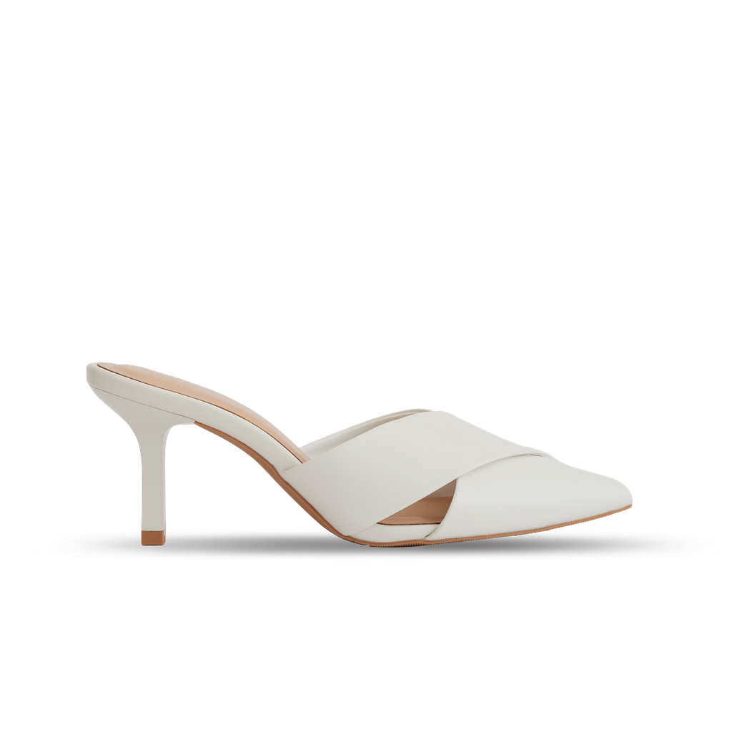 Guốc Mules Quai Chéo Bít Mũi Màu Trắng MNS0009WHT