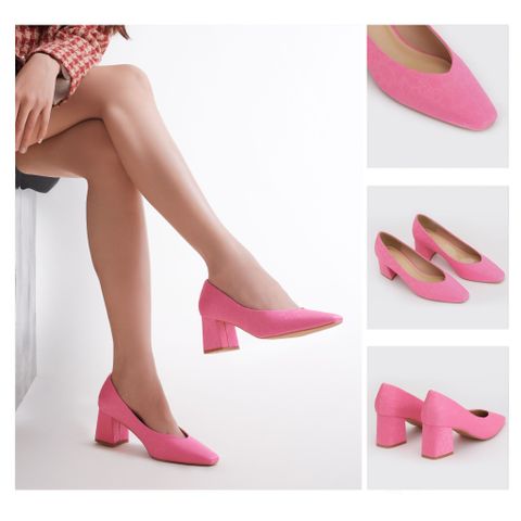 MNS0017PNK Giày Cao Gót Bít Mũi Bầu Màu Hồng