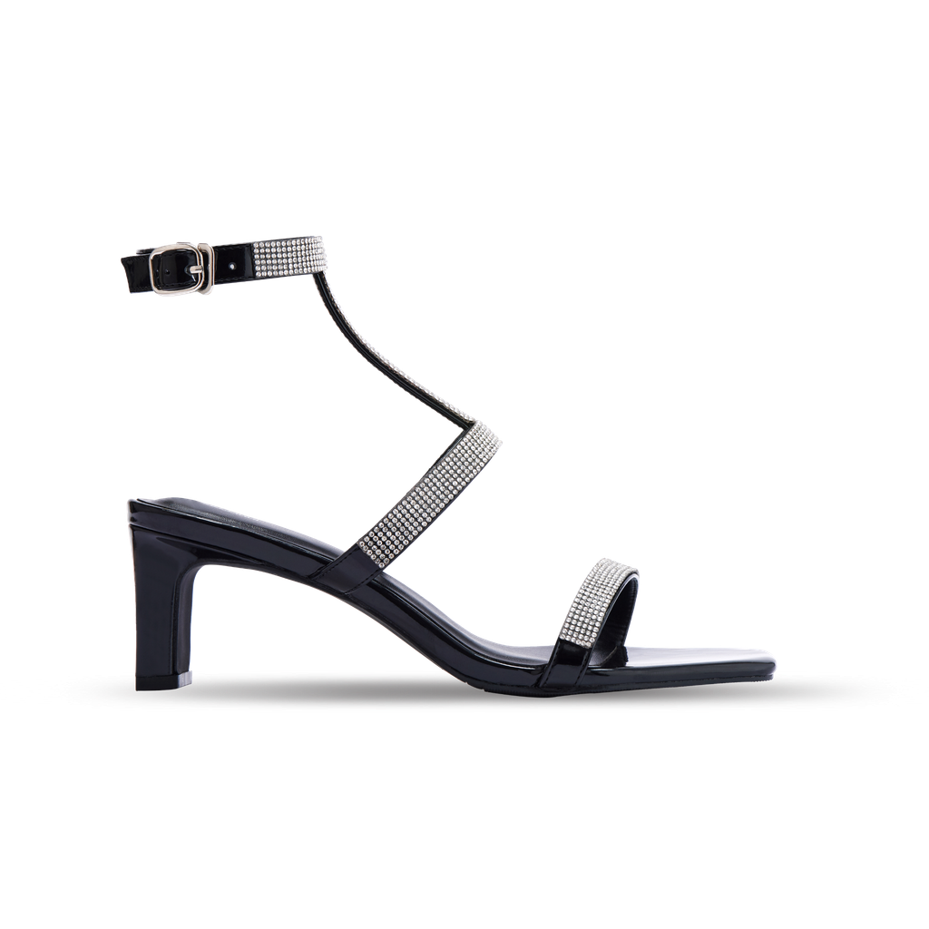 Giày Sandals Mũi Vuông Có Quai Hạt Cườm Màu Đen MNS0003BLK