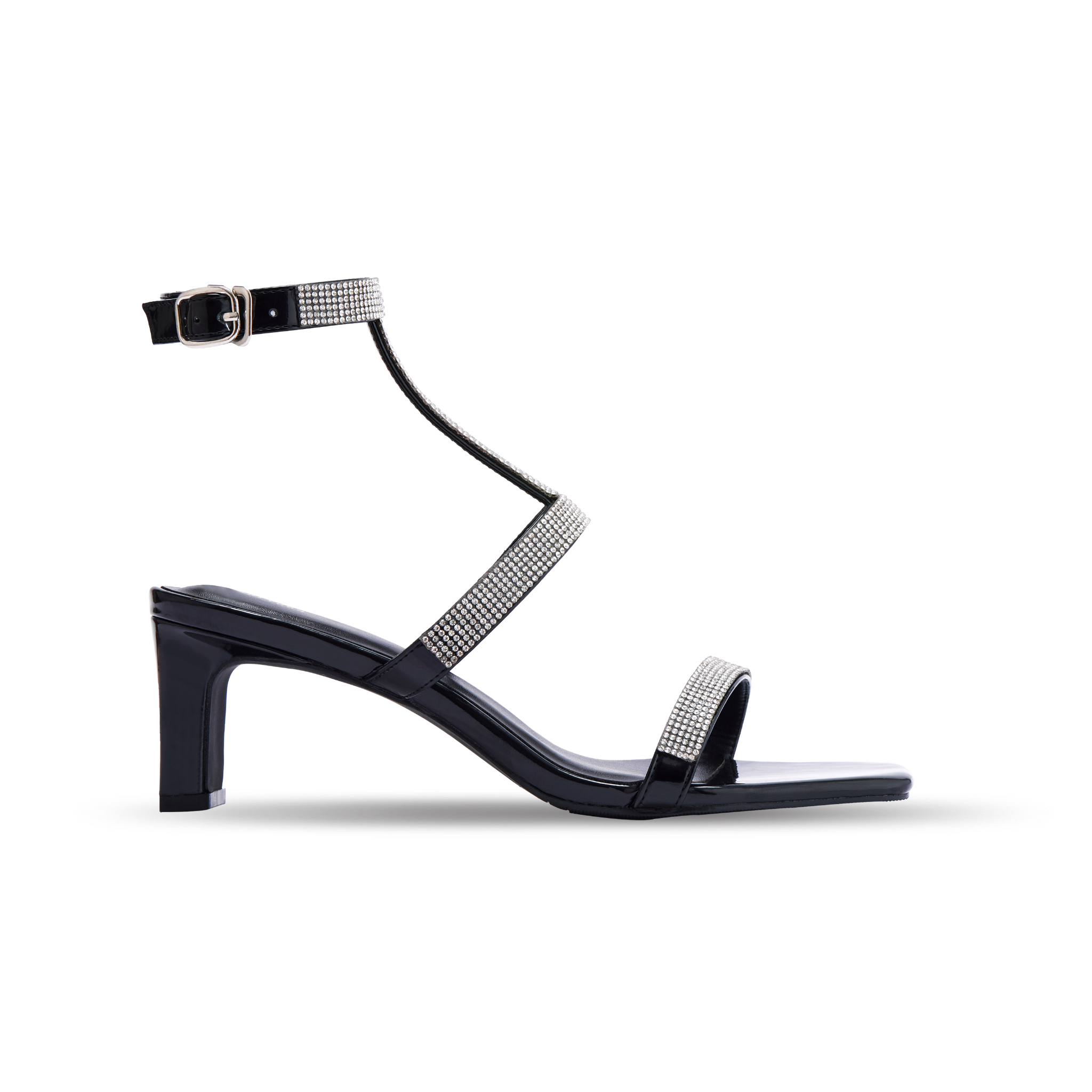 Giày Sandals Mũi Vuông Có Quai Hạt Cườm Màu Đen MNS0003BLK