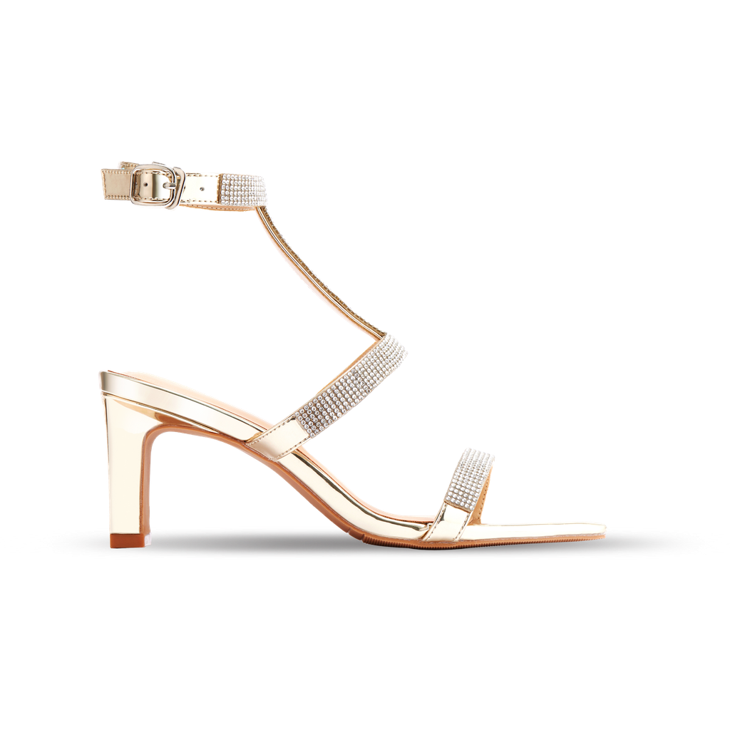 Giày Sandals Mũi Vuông Có Quai Hạt Cườm Màu Vàng Gold MNS0003GLD