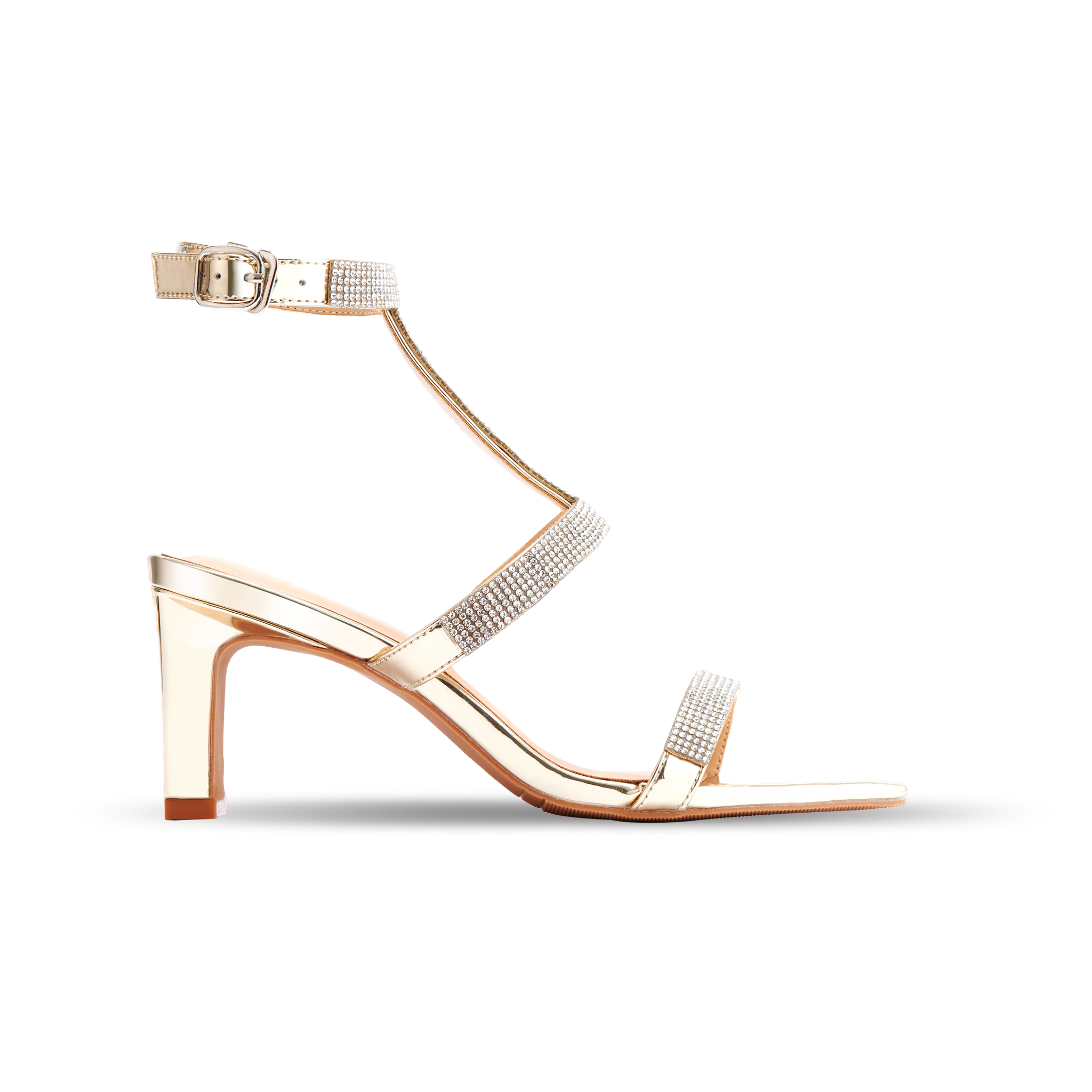 Giày Sandals Mũi Vuông Có Quai Hạt Cườm Màu Vàng Gold MNS0003GLD