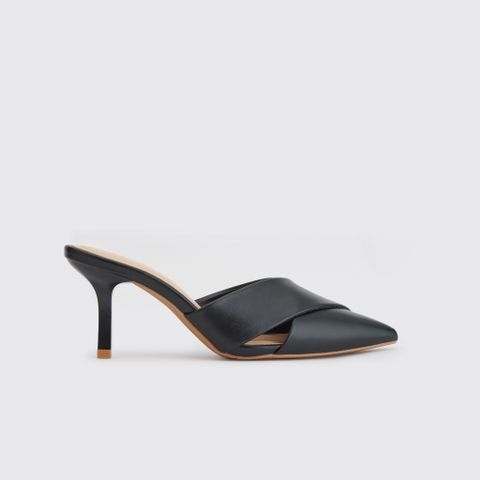 MNS0009BLK Guốc Mules Quai Chéo Bít Mũi Màu Đen