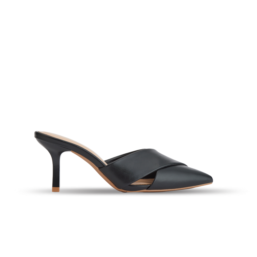 Guốc Mules Quai Chéo Bít Mũi Màu Đen MNS0009BLK