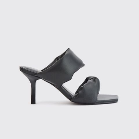 MNS0011BLK Guốc Mules Quai Ngang Da Phồng Màu Đen