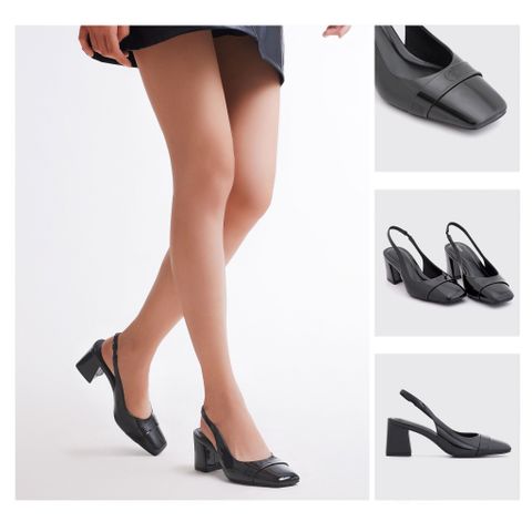 MNS0008BLK Giày Sandal Mũi Bầu Quai Hậu Màu Đen