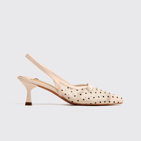 Giày Sandal Mũi Nhọn Lưới Trang Trí Màu Kem MNS0006NDE