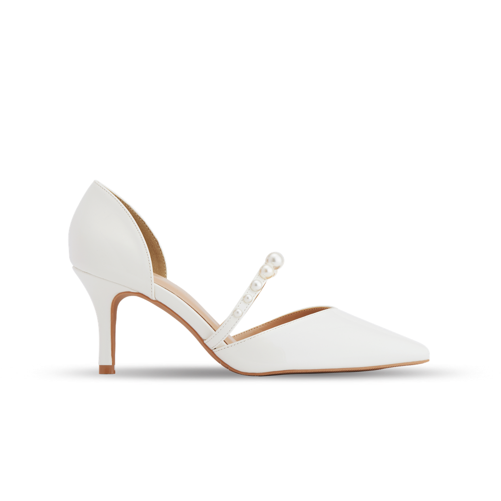 Giày Bít Cao Gót Mũi Nhọn Slingback Màu Trắng MNS0004WHT