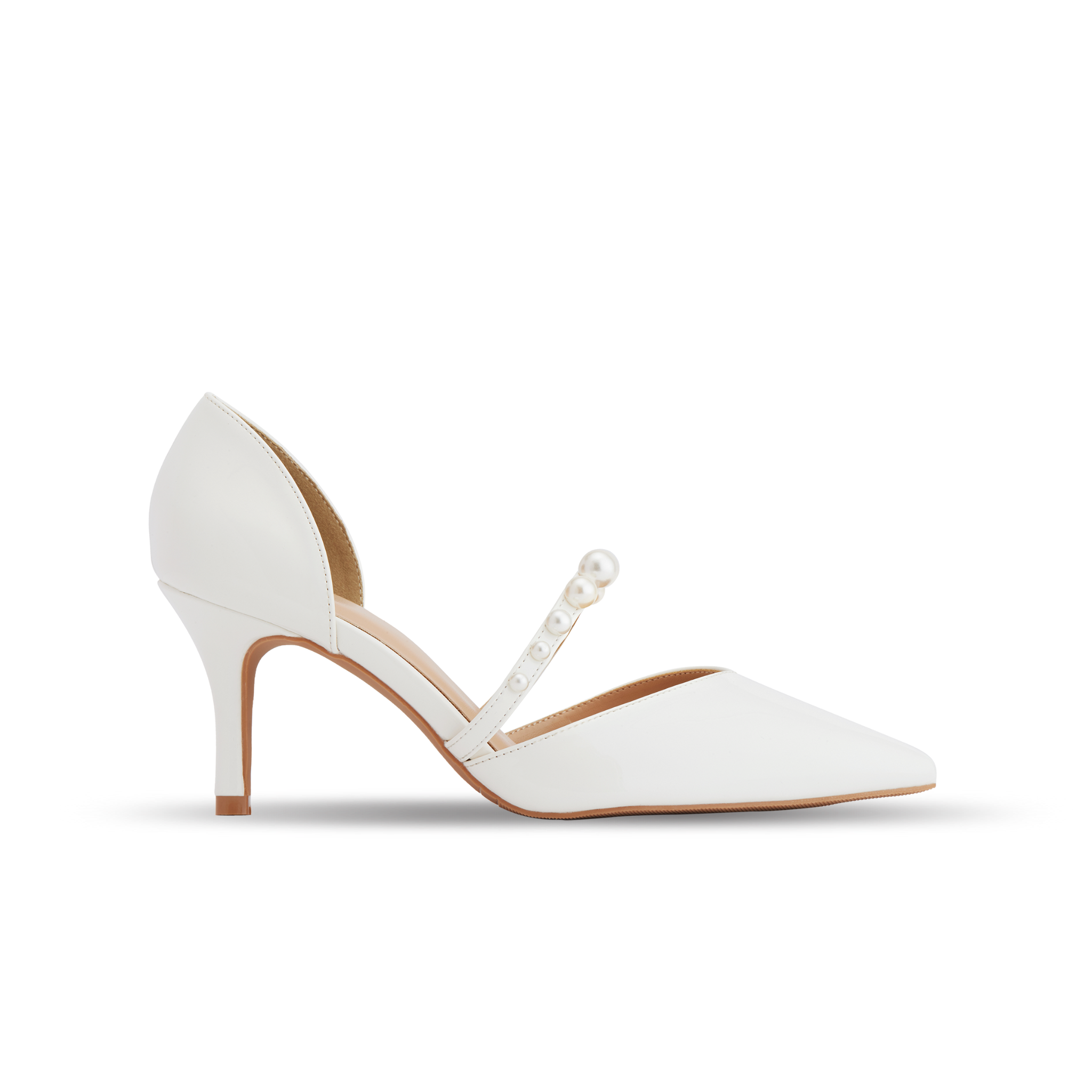 MNS0004WHT Giày Bít Cao Gót Mũi Nhọn Slingback Màu Trắng