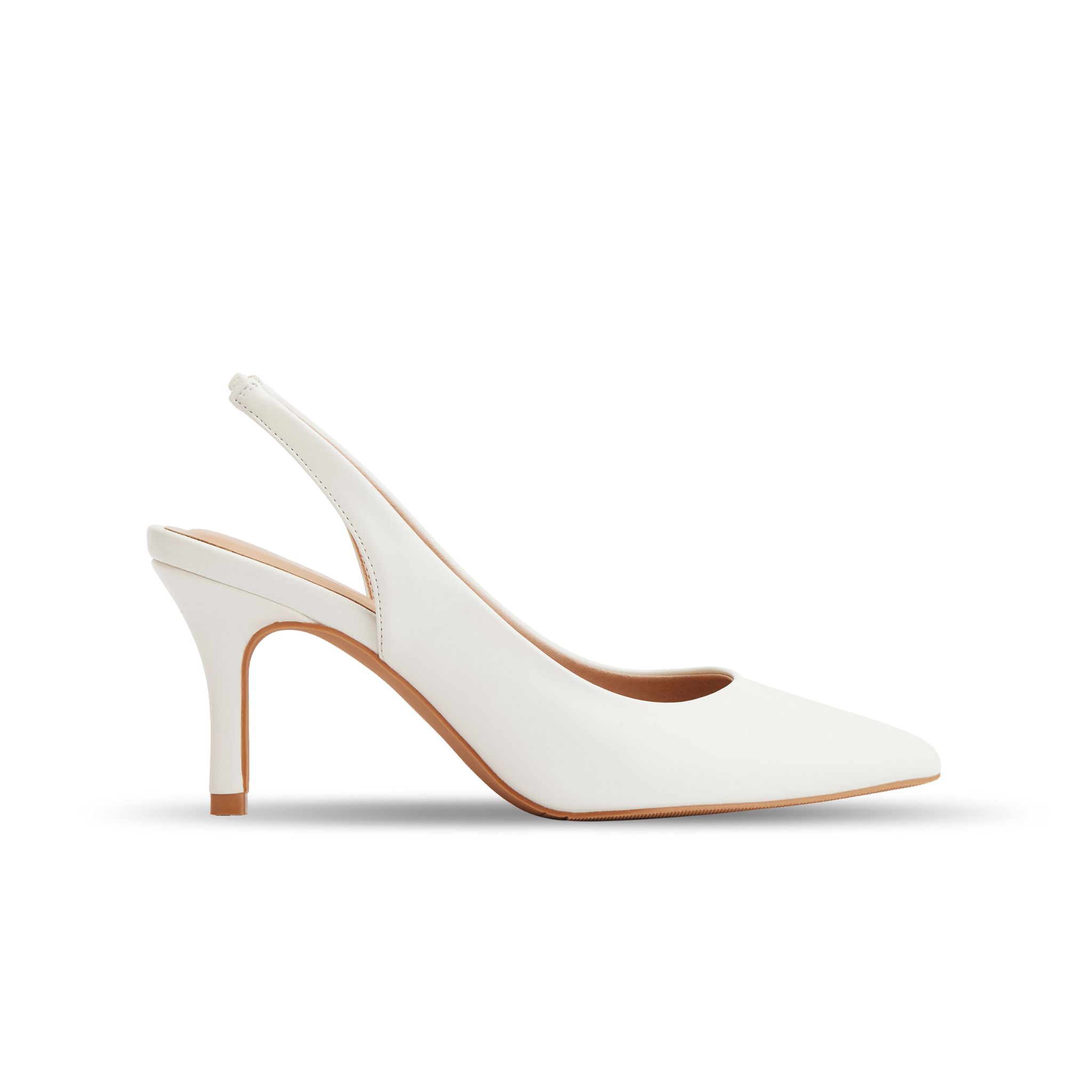 Giày Cao Gót Mũi Nhọn Phối Quai Hậu Màu Trắng MNS0018WHT