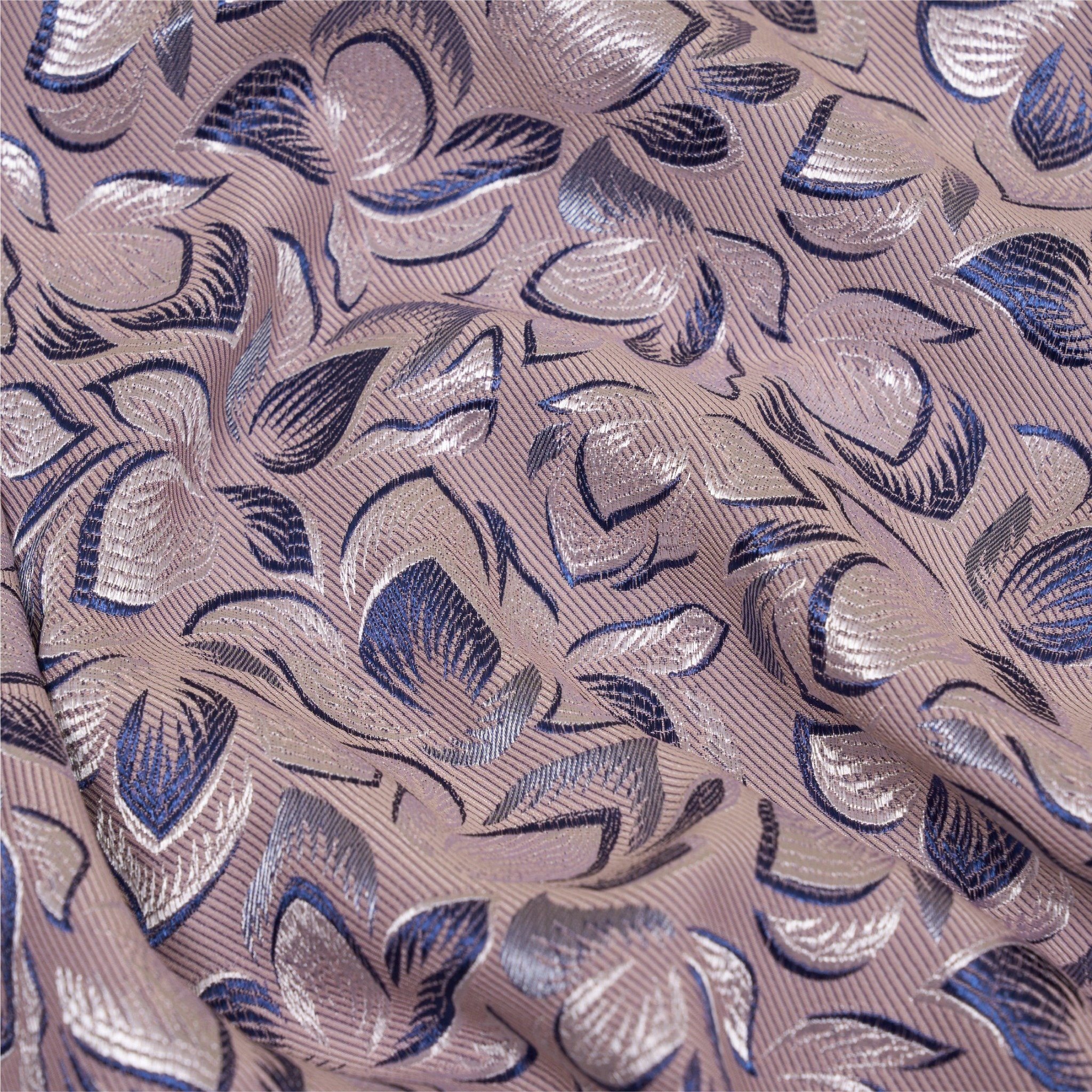 DXYN001019 Vải Áo Dài Gấm Thêu Hoa Lá Tím Ghi Khổ 1m15 x 2m5