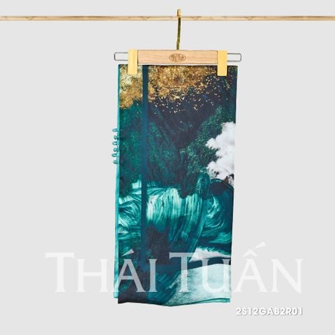2S12GAB2R01 Khăn Choàng Chữ Nhật 2 Lớp In Hoa Văn