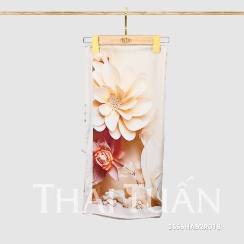 2S56HAB2R01 Khăn Choàng Chữ Nhật 2 Lớp In Hoa Văn