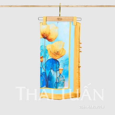 2S61HAB2R01B Khăn Choàng Chữ Nhật 2 Lớp In Hoa Văn