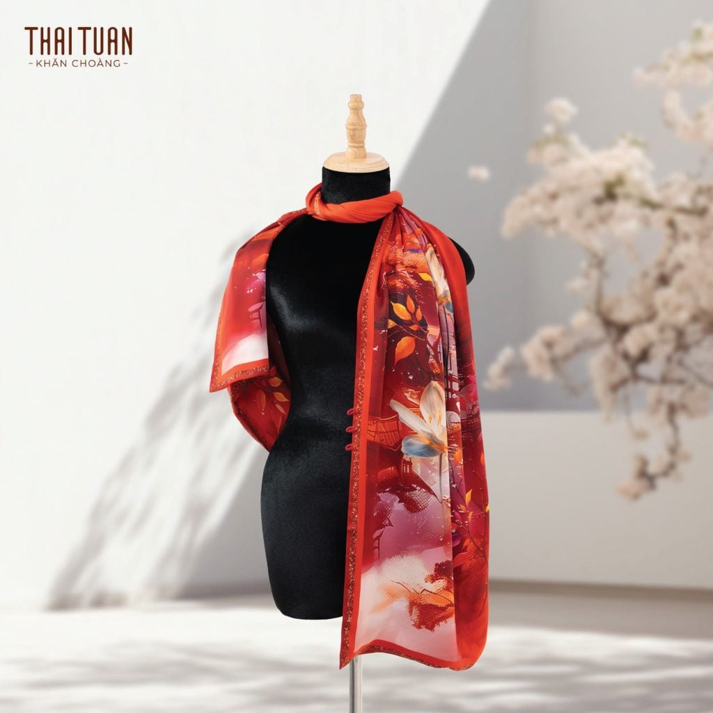 Khăn Choàng Chữ Nhật 2 Lớp In Hoa Văn 55x180cm 2S25JAB2R01B