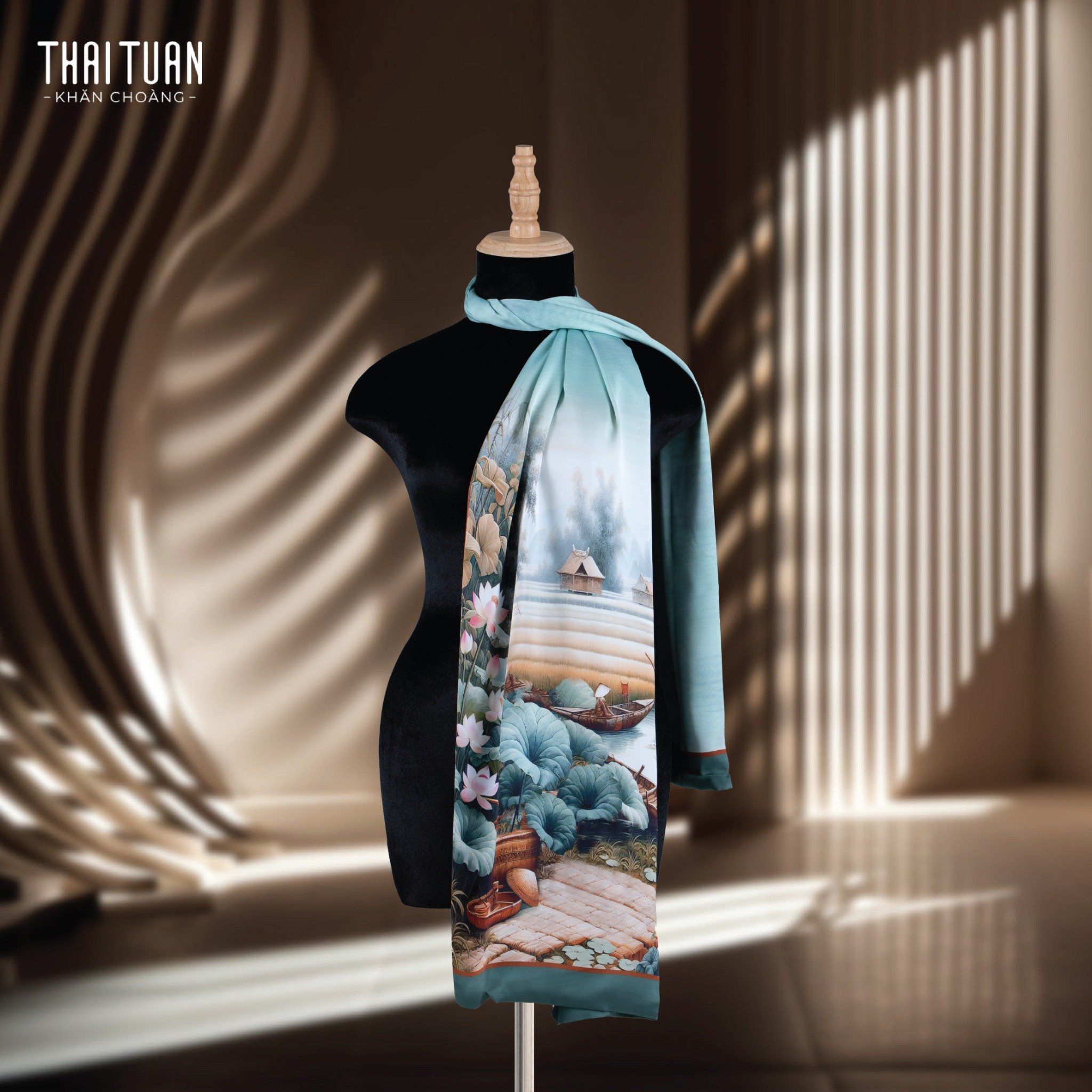2S01JAB2R01B Khăn Choàng Chữ Nhật 2 Lớp In Hoa Văn