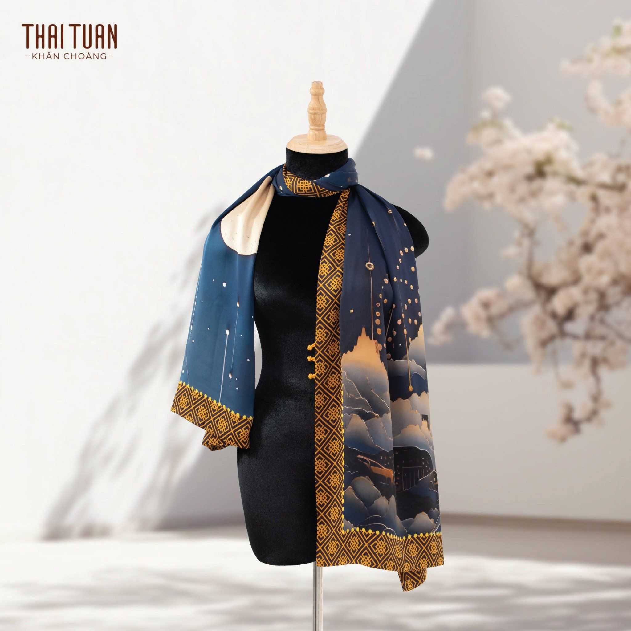 2S70HAB2R01B Khăn Choàng Chữ Nhật 2 Lớp In Hoa Văn