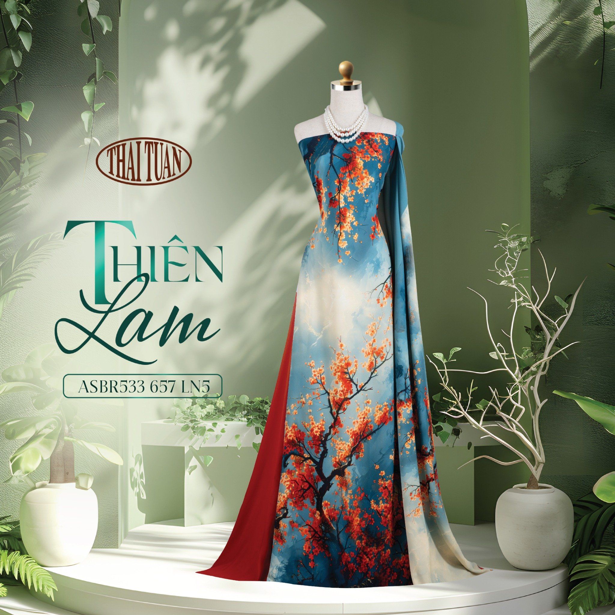 ASBR533657LN5 Vải Áo Dài Sắc Phương Nam Thiên Lam Kháng Khuẩn Khổ 1m50 x 2m1