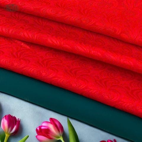 DYAN001041 Vải Gấm Mộc Vân Màu Đỏ Tươi Khổ 1m15 Dài 1m1