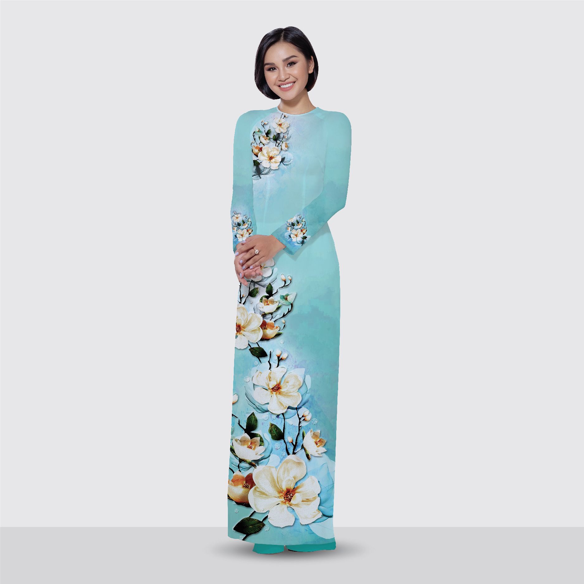 APTA132242DZS Vải Áo Dài Satin Premium Họa Tiết Hoa Lá Kháng Khuẩn Khổ 1m50 x Dài 2m3