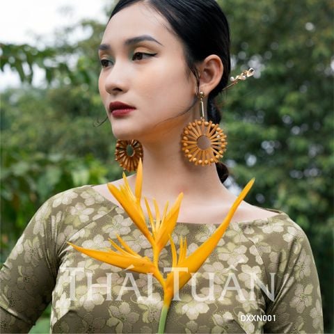 DXXN001038 Vải Gấm Hoa Mộc Lá Xanh Rêu Khổ 1m15 Dài 2m5