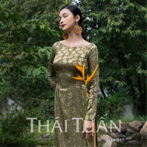 DXXN001038 Vải Gấm Hoa Mộc Lá Xanh Rêu Khổ 1m15 Dài 2m5
