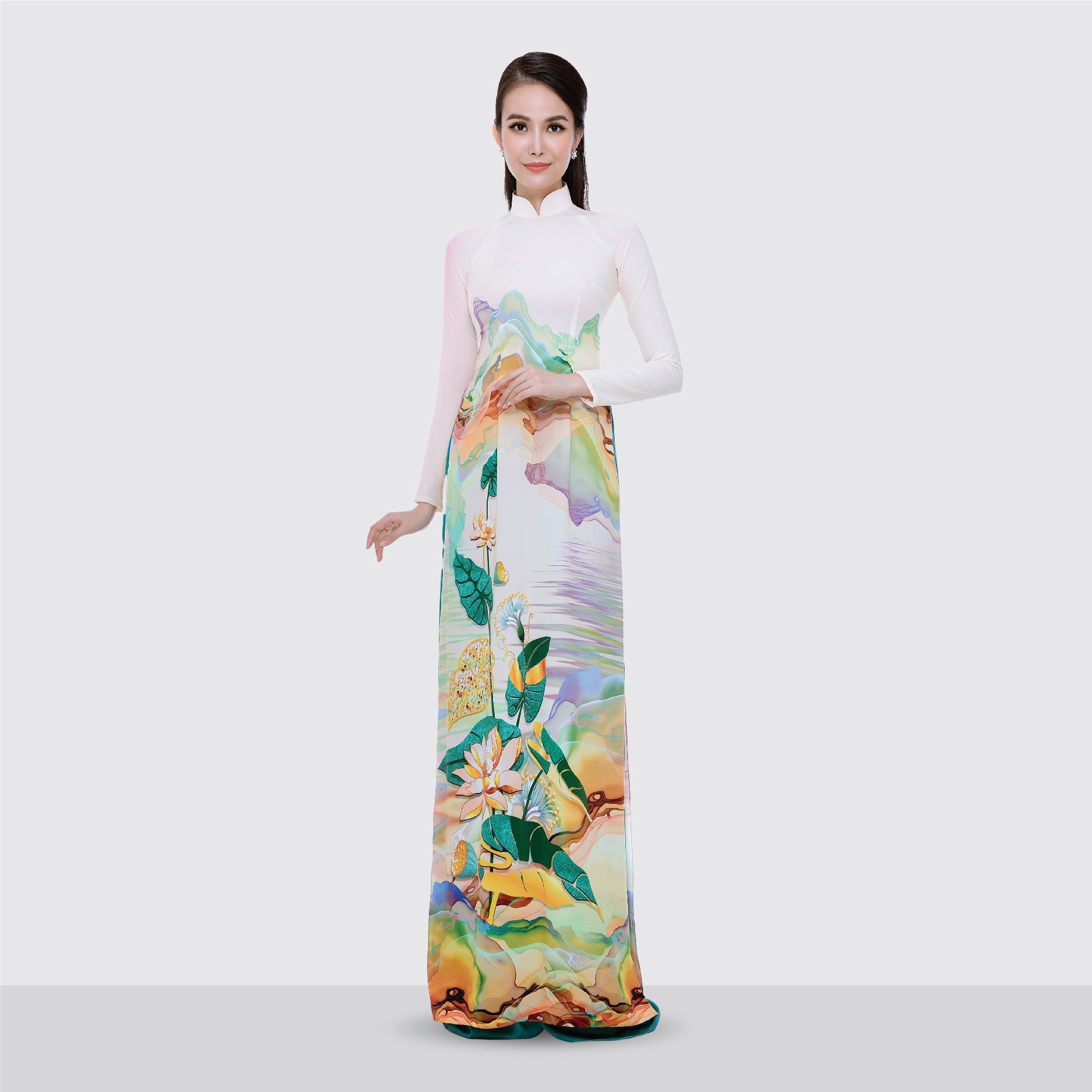 ASBA719002DEDA Vải Áo Dài Premium Họa Tiết Hoa Lá Hương Thơm Kháng Khuẩn Khổ 1m50 x Dài 2m3