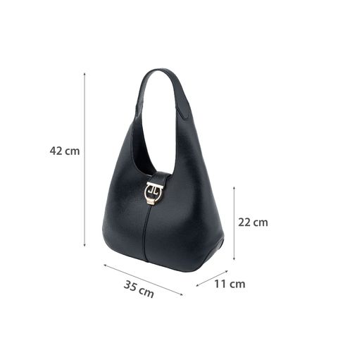 HO2312JB188 Túi Xách Hobo Khóa Gài Cách Điệu Màu Đen