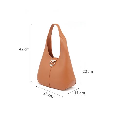 HO2312JB188 Túi Xách Hobo Khóa Gài Cách Điệu Màu Nâu