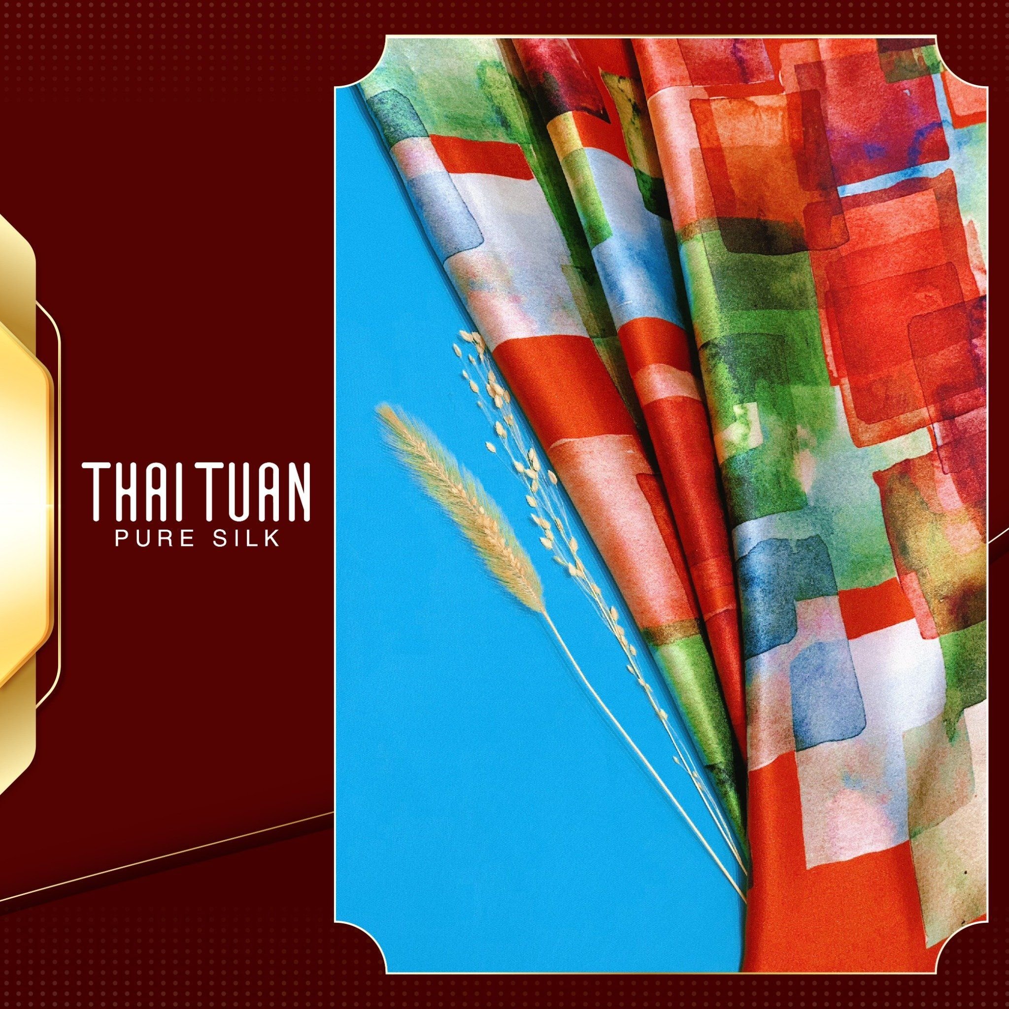 ATT2183035 Vải Tơ Tằm In Họa Tiết Màu Đỏ Khổ 1m15 x Dài 1m1