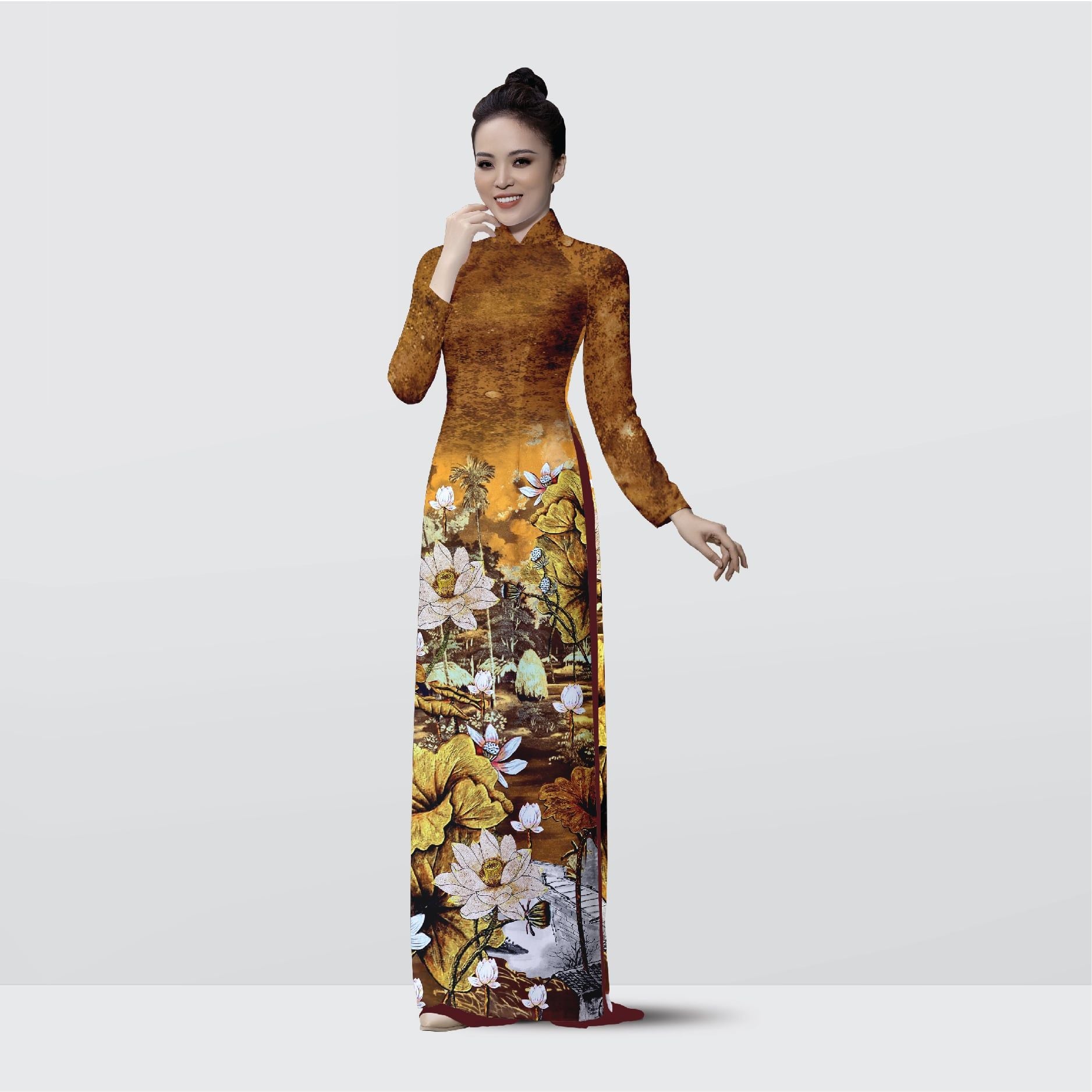 Vải Áo Dài Satin Premium Họa Tiết Hoa Sen Kháng Khuẩn ASBA720237DFCQ