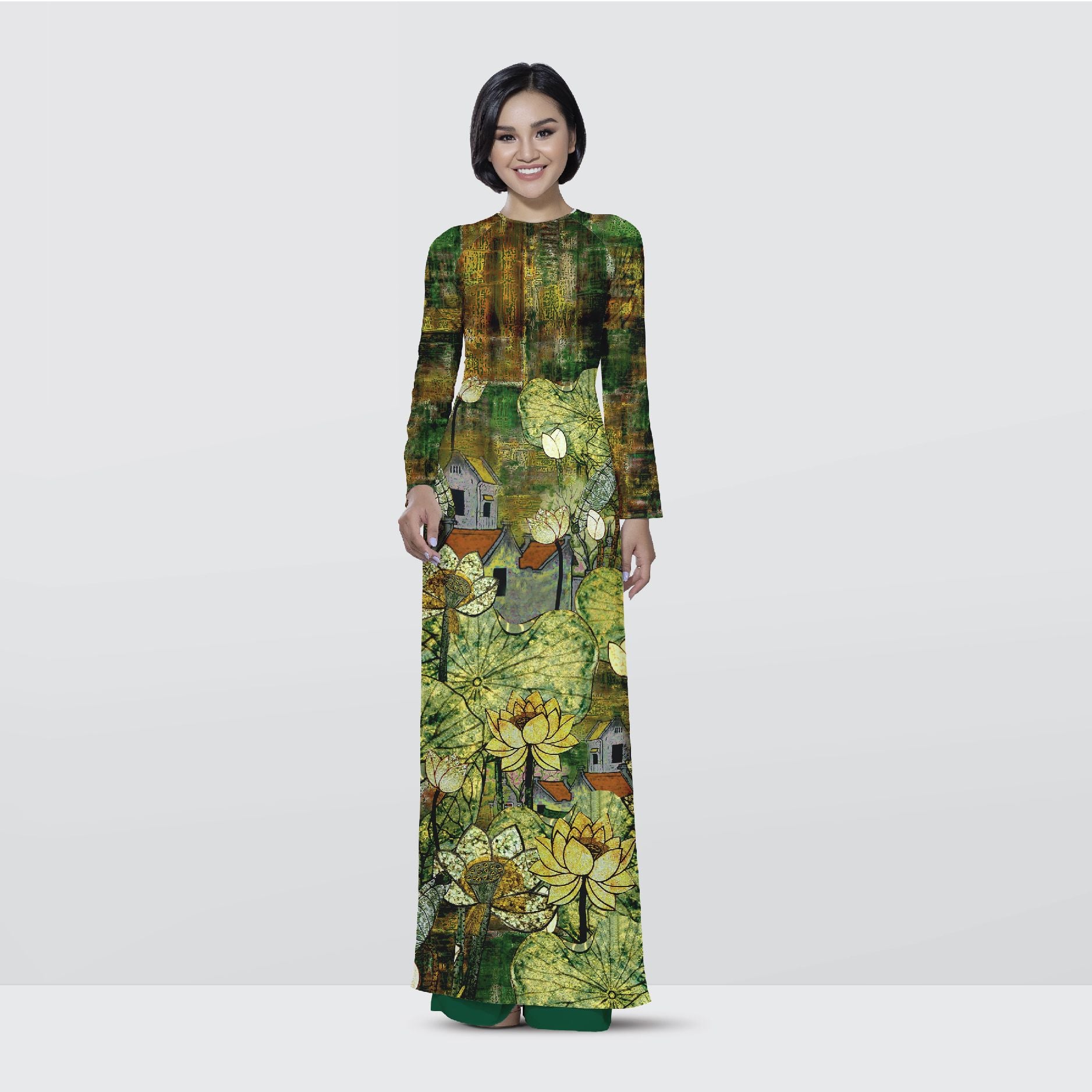 Vải Áo Dài Satin Premium Họa Tiết Hoa Sen Kháng Khuẩn ASBA720244DFCH