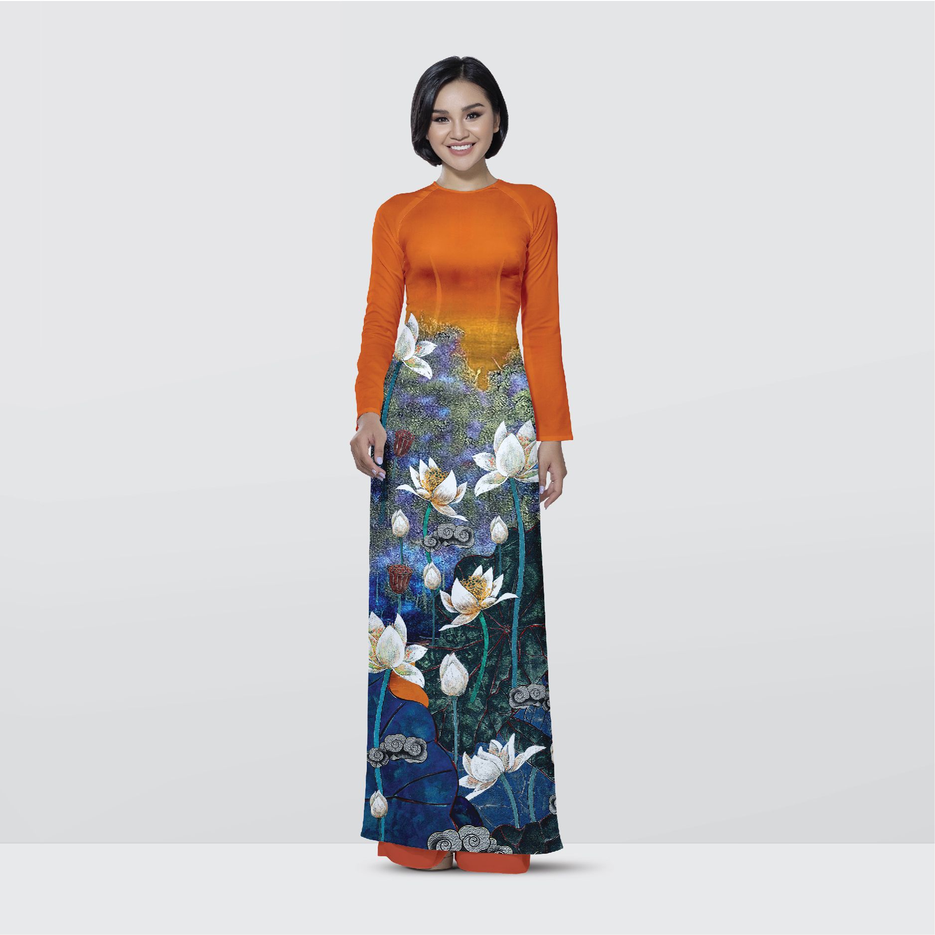 ASBA720308DFCI Vải Áo Dài Satin Premium Họa Tiết Hoa Sen Kháng Khuẩn Khổ 1m50 x Dài 2m3