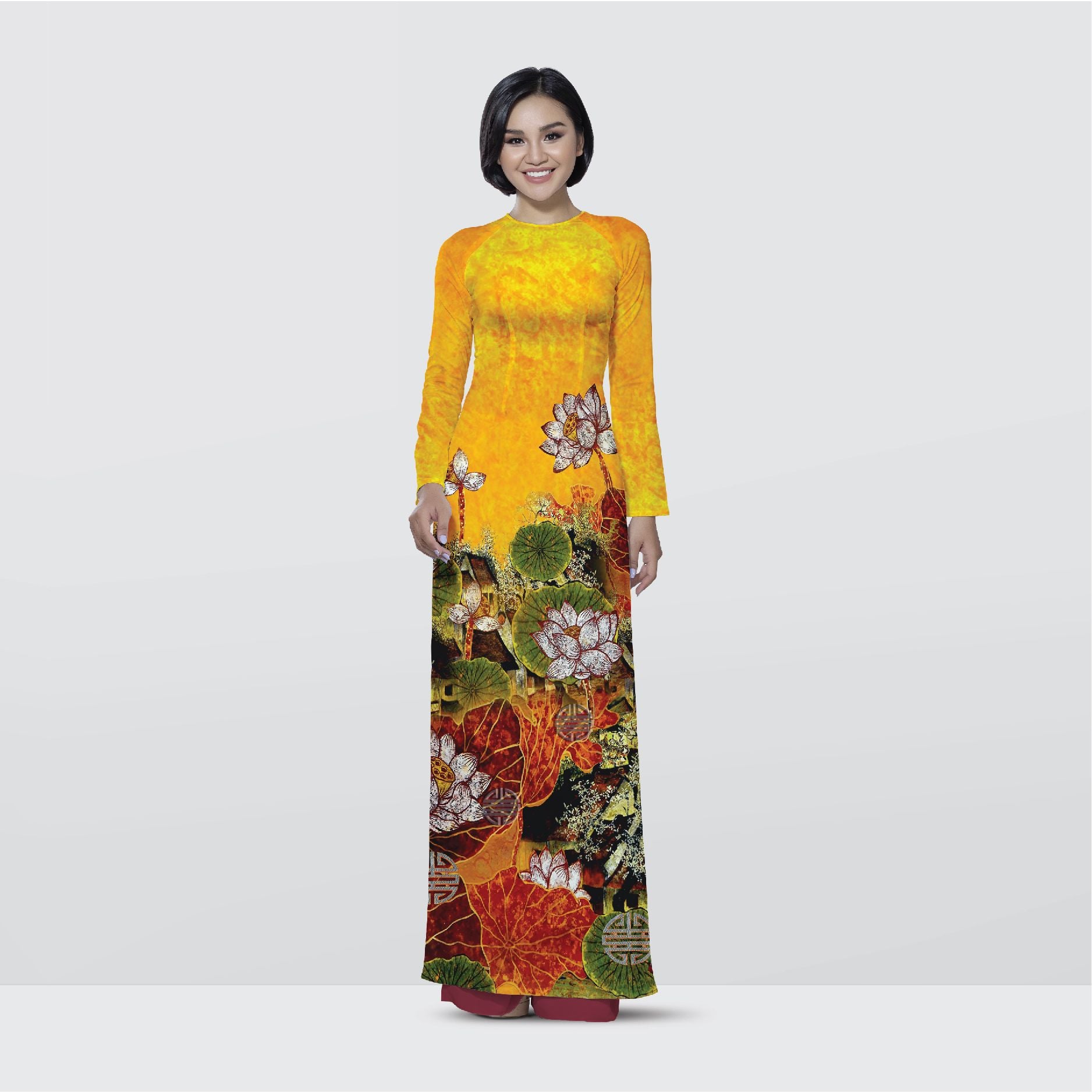 Vải Áo Dài Satin Premium Họa Tiết Hoa Sen Kháng Khuẩn ASBA720402DFCK